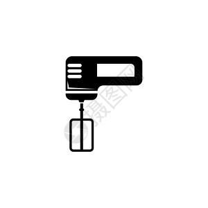 可移动摄像机带搅拌器的厨房电动手动搅拌器 平面矢量图标说明 白色背景上的简单黑色符号 用于 web 和移动 UI 元素的厨房电动手动搅拌器和插画