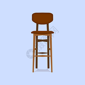 高椅古村蓝色背景上的木吧椅详细的单一对象现实设计矢量它制作图案插画