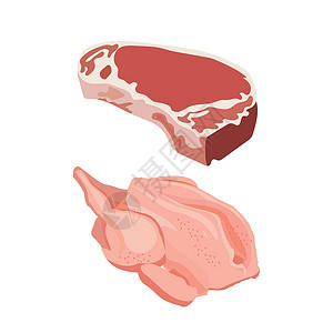 牛腩肉牛肉和鸡肉设计插画