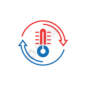 平面样式的温度计气候控制图标 白色孤立背景上的气象学平衡矢量图 冷热温度经营理念摄氏度服务护发素季节天气对流空气房子贮存分期付款背景图片