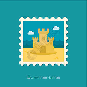 斋沙默尔城堡沙沙城堡平板邮票王国孩子邮戳创造力邮政海滩邮件沙堡童年邮资设计图片