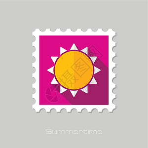 长阴影的太阳平面邮票阳光日落日出邮戳橙子贴纸标签黄色海滩晴天背景图片