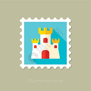 斋沙默尔城堡沙沙城堡平面邮票 阴影长贴纸沙堡创造力邮资标签海滩王国邮政孩子童年设计图片