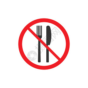 红色叉子没有吃的迹象 没有食物图标 叉子 刀子 矢量图插画