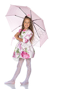 儿插小女孩小女孩在伞下女儿工作室季节幸福太阳孩子阳伞天气微笑女性背景