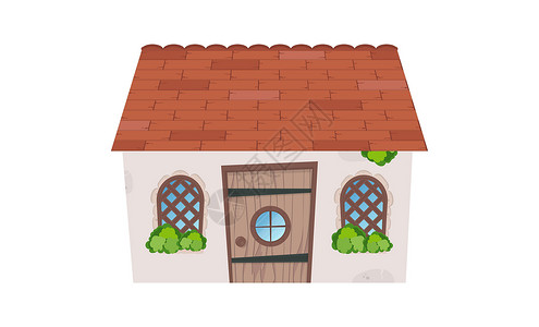 卡通风格树屋小仙女屋 有窗户 门和屋顶的石头建筑 卡通风格 用于设计游戏 明信片和书籍 白背景孤立 矢量插画