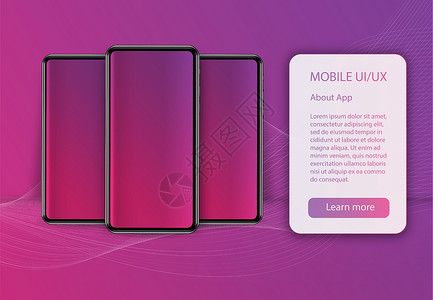 逼真的智能手机样机  3d 手机与渐变抽象背景上的空白屏幕电子粉色框架互联网工具展示插图电话细胞商业背景图片