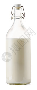 白底隔离的封闭式玻璃牛奶瓶食物饮料奶瓶液体奶油白色奶制品产品瓶子器皿背景