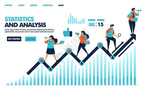 年度报表查看有关公司绩效的年度统计数据 分析企业的规划策略和想法 业务报表报告中的折线图 网站 移动应用程序 海报的人物插图插画