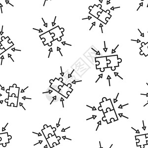 平面风格的拼图拼图图标 白色孤立背景上的解决方案兼容矢量插图 结合无缝模式的经营理念安装协议战略实体合作地面一体化商业收集背景图片
