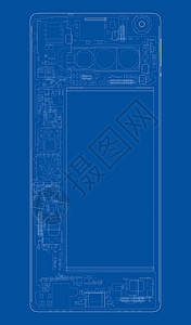 智能电话概念大纲监视器塑料电池草图技术屏幕工具碰撞3d按钮背景图片