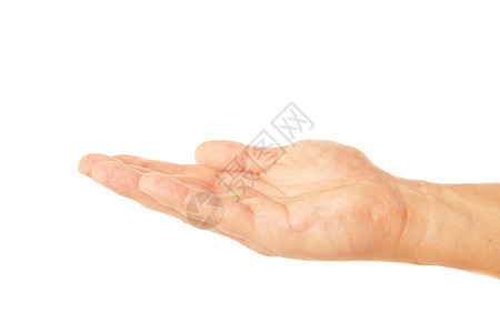 男性在白上孤立的张开手掌手姿势商业手臂成人工作室推介会指甲概念展示手势手指背景图片
