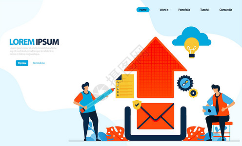 ui导航页面上传图形设计的矢量插图 发送电子邮件到云端 互联网网络插图 专为登陆页面 模板 ui ux 网站 移动应用程序 传单 小册子而设插画