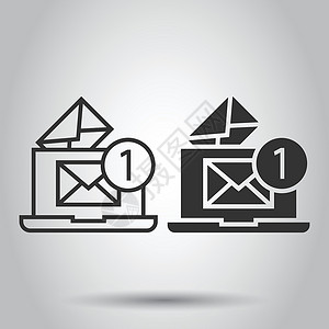 信封展开图带有平面样式电子邮件图标的笔记本电脑 白色孤立背景上的邮件通知矢量插图 带有消息业务概念的信封通讯文档商业屏幕邮箱浏览器办公室网设计图片