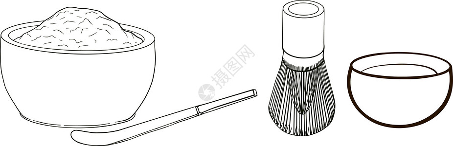 牙刷杯子图形样式中的茶叶收集元素 手绘矢量图解 彩色页面食物草本植物仪式草图菜单收藏玻璃植物杯子茶壶插画