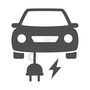 汽车首页界面电动生态车与电插头图标隔离在白色背景 用于 web 移动和用户界面设计的电动生态汽车平面图标 电动生态交通概念插画