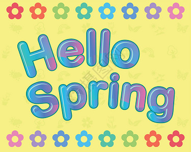 热烈开放的火红郁金香hello 春季字母插图 配有图标和彩花插画