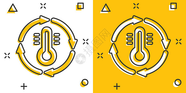 漫画风格的温度计气候控制图标 白色孤立背景下的气象学平衡卡通矢量图解 热 冷温度飞溅效果的经营理念分期付款对流加热季节天气一体化背景图片