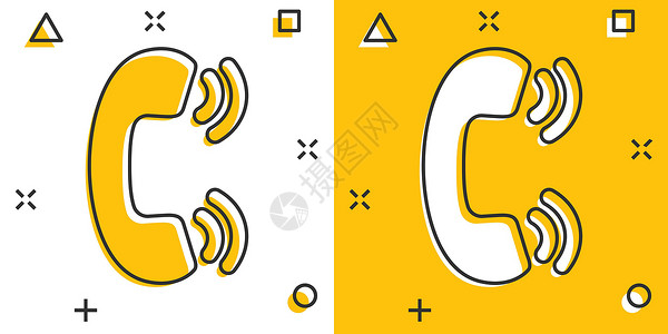 班服图案漫画风格的移动电话图标 电话谈话卡通矢量插图 以白色孤立背景为对象 热线接触喷雾效应商业概念技术卡通片细胞讲话拨号耳机界面网络服设计图片