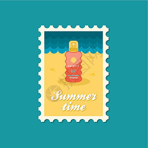 防晒汽车膜喷雾平面邮票中的日光膜系数化妆品邮戳邮件卫生邮资标签防晒海滩紫外线插画