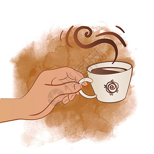 拿铁咖啡海报人手握着咖啡或茶杯设计图片