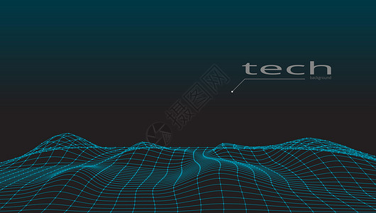 摘要 3D 数字电网地形地貌背景插图土地顶点科学细胞爬坡推介会蓝色格子网格背景图片