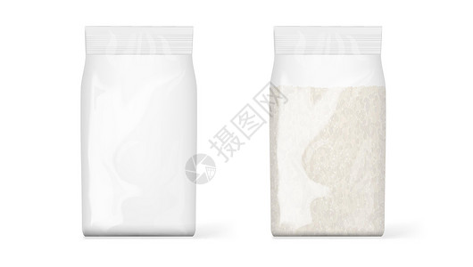 透明塑料袋装大米包装食物密封贴纸盒子谷物玻璃纸品牌香米产品小样插画