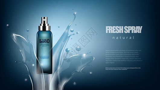 温泉广告豪华化妆品新鲜喷雾瓶广告模板横幅品牌温泉蓝色面具身体洗剂插图水分淋浴设计图片