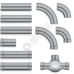 全铜水管主件实实在在的Steampunk铜金属管设于白色上插图蒸汽管子古董建造工业材料管道球座金属插画