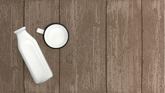 青海老酸奶现实的牛奶瓶和木质杯乡村毛巾杯子木头营养食物国家饮料奶油瓶子插画