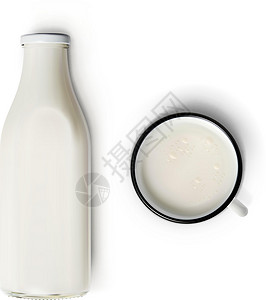 青海老酸奶现实的牛奶瓶和杯杯孤立于白色奶牛杯子乡村瓶子营养饮料木板包装桌子毛巾插画
