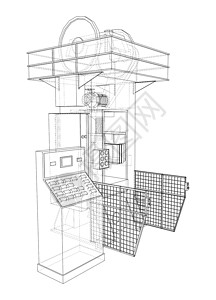 水力新闻 3d 插图作坊蓝图制造业生产工程力量乐器油压机机械工厂背景图片