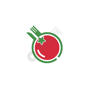 红色叉子番茄图图标标识设计矢量说明饮食红色绿色蔬菜白色食物叶子插图插画