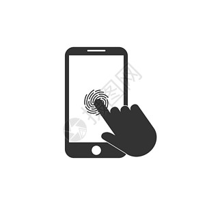 手机图标按钮智能手机触摸图标 指纹图标 矢量插图 平面设计技术手指触摸屏展示打印隐私按钮扫描器互联网安全插画