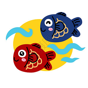 可爱的鱼情夫妇标志卡通漫画矢量插图背景图片