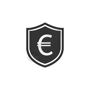 盾牌标志盾牌图标 欧元符号 矢量图 保护标志 平面设计 白色背景上的灰色设计图片