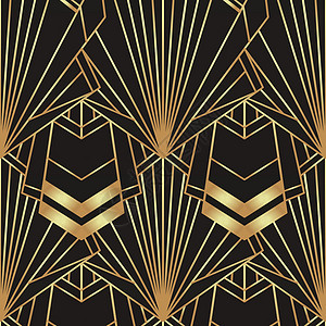 三十多岁装饰艺术风格的黑色和金色几何无缝图案 矢量图 咆哮的 1920 设计 爵士乐时代的灵感金子条纹平行线内衬插图钻石网格倾斜线条橙子设计图片