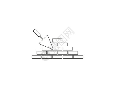 水泥墙壁砖块 墙壁 树枝 工作图标 矢量插图插画