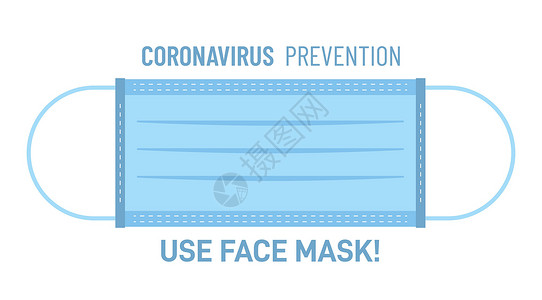 口罩使用2019病毒预防 白色背景隔离的蓝色面罩图示 使用面罩字母插画