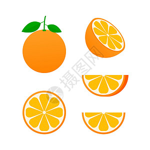 甜橘子橙色整片和橘子片 橙子矢量插图 完全可编辑手工制作的网格营养饮食菜单收藏叶子圆圈水果热带果汁艺术设计图片