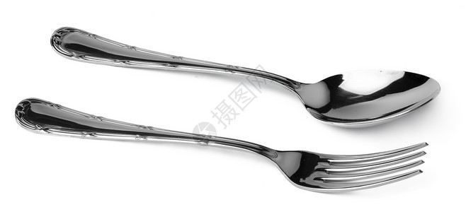 白色背景上隔离的一套餐饮餐具银器团体工具环境勺子用餐背景图片