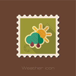 太阳雨云平面邮票 气象天空阳光邮票天气晴天预报射线邮政太阳雷雨背景图片