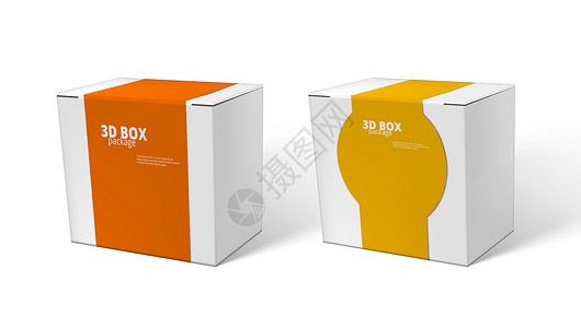 包装盒子设计2 3D 白箱套件标签设计插画