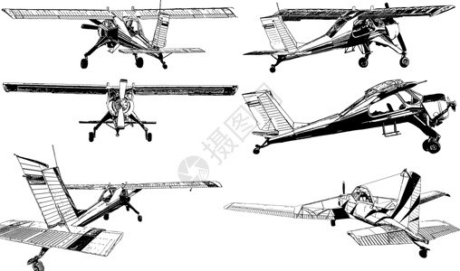 飞机黑白一套小型飞机的黑白矢量图画集设计图片