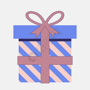 竖条纹礼物盒蓝色设计师礼品盒 带有粉红色斜条条纹插画