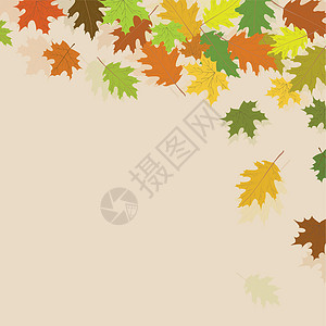 黄色和红色山坡叶的秋幕背景-矢量背景图片