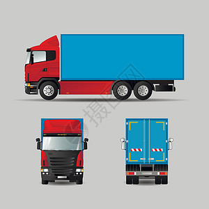 现代欧洲食品卡车的象形像 带有异热体 侧面 背面和前面视图 矢量图示背景图片