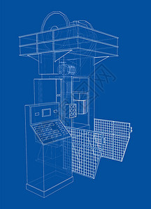 水力新闻 3d 插图蓝图作坊生产引擎硬件建造工厂控制液压油油压机背景图片