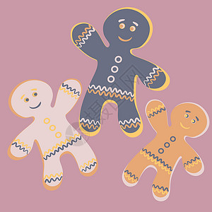 说明方形背景  姜饼人 喜庆曲饼干 设计元素糖果食物笔记本卷曲甜点项目男人网站纺织品插图背景图片