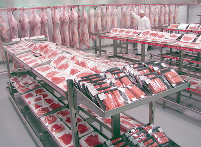 以上屠宰冒充男性店铺围裙市场冰箱防护猪肉助理食物背景